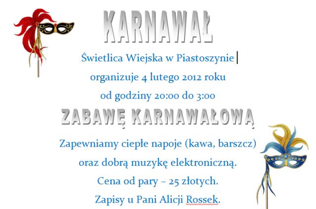Zaproszenie na karnawał